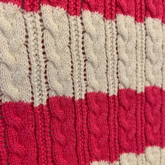 Pink Tartan Striped Preppy Cotton Sweater Knit V-Neck Size M - Picture 6 of 6
